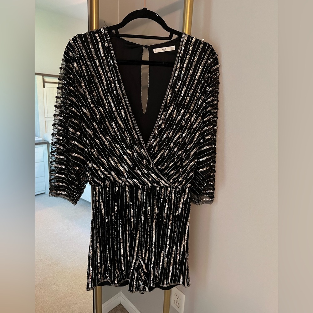 Mango sequined and beaded romper